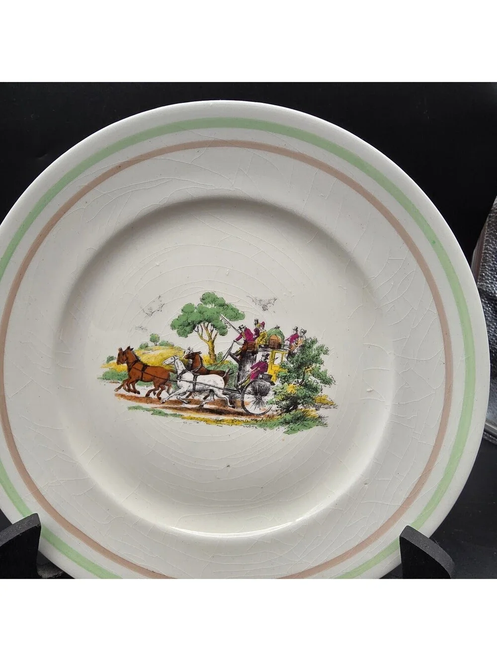 Vintage Portland Pottery Cobridge Plates - Pair of Equestrian Theme Plates